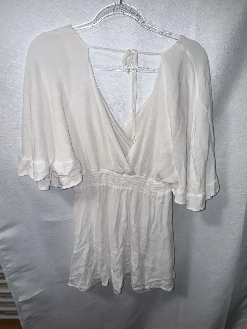 Altar'd State White Ruffle Sleeve Open Back Mini Dress
